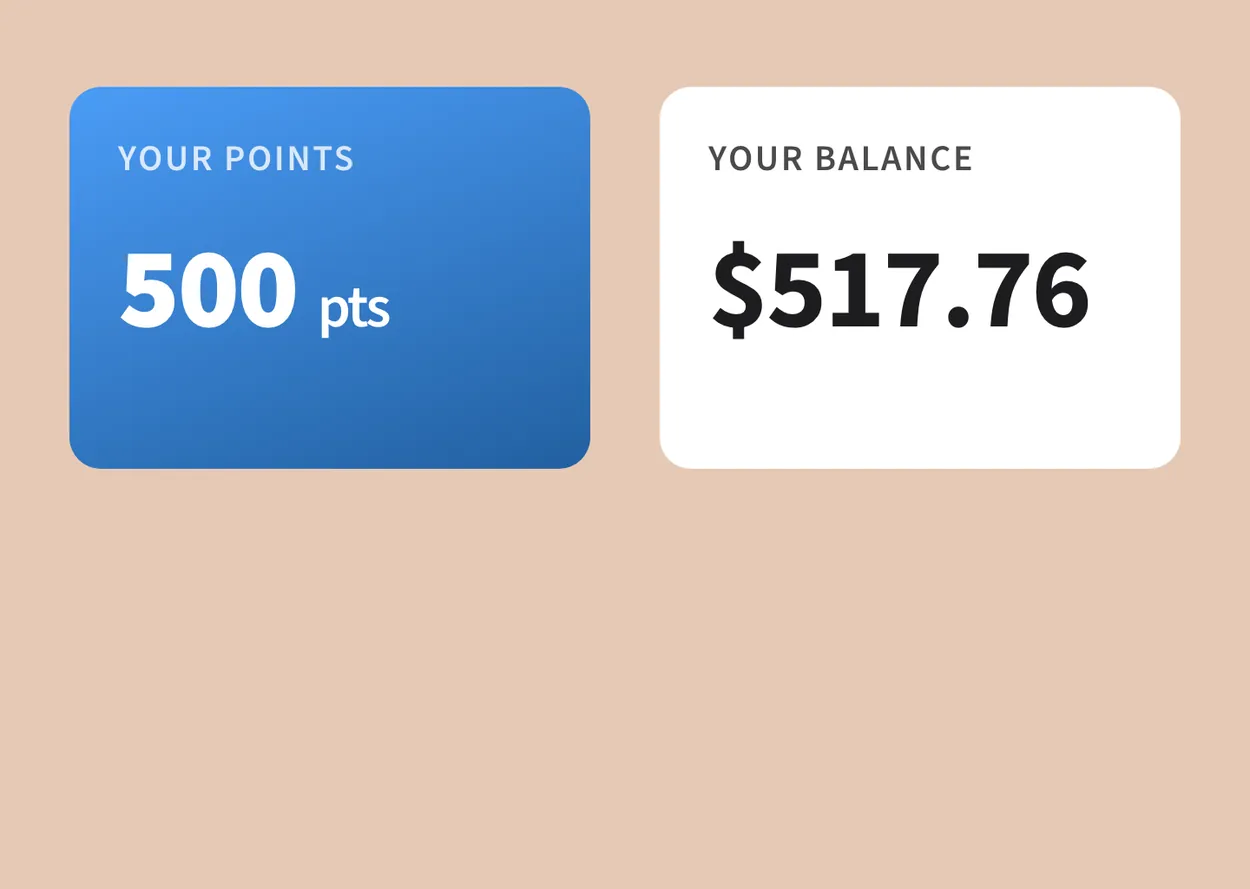 Dispatch points and balance cards after redeeming $25: 500 points left and a $517.76 balance