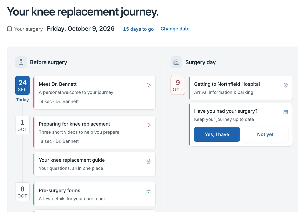 Vidscrip desktop timeline with the journey's phases in side-by-side columns of videos and tasks