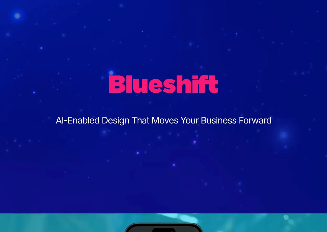 Blueshift site on desktop, from the deep blue hero and Our Expertise list to the Spark page and its $9,500 package
